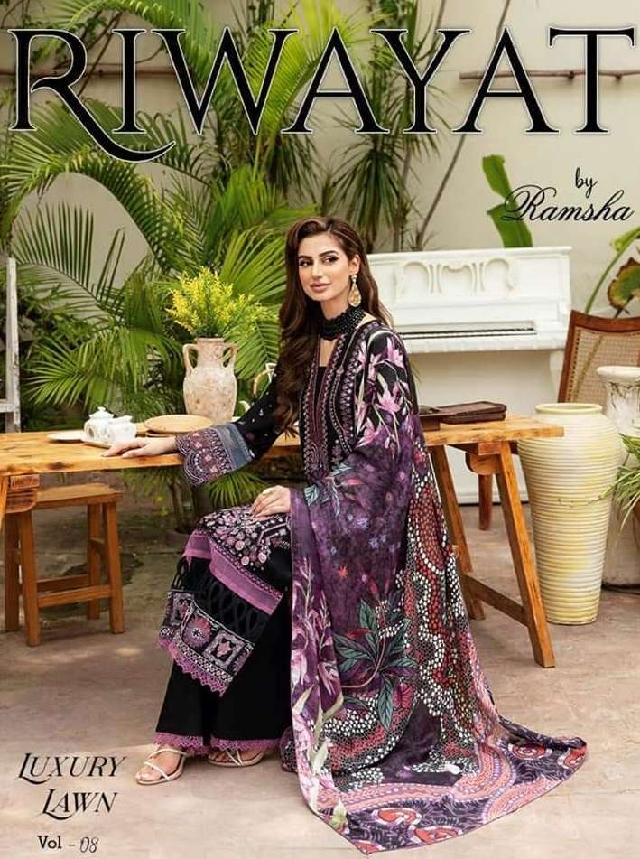 Riwayat Luxury Lawn Vol 8 Open Pic by Ramsha 